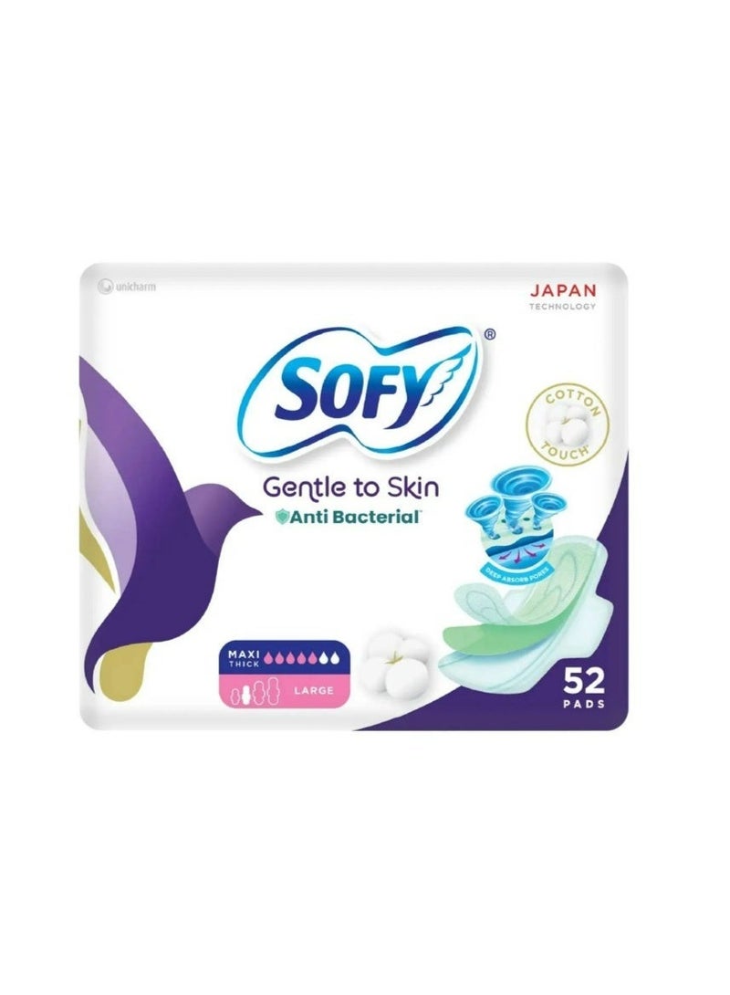 Sofy Anti-Bacterial Feminine Pads Large with Wings, 52 Pads White - Image 1